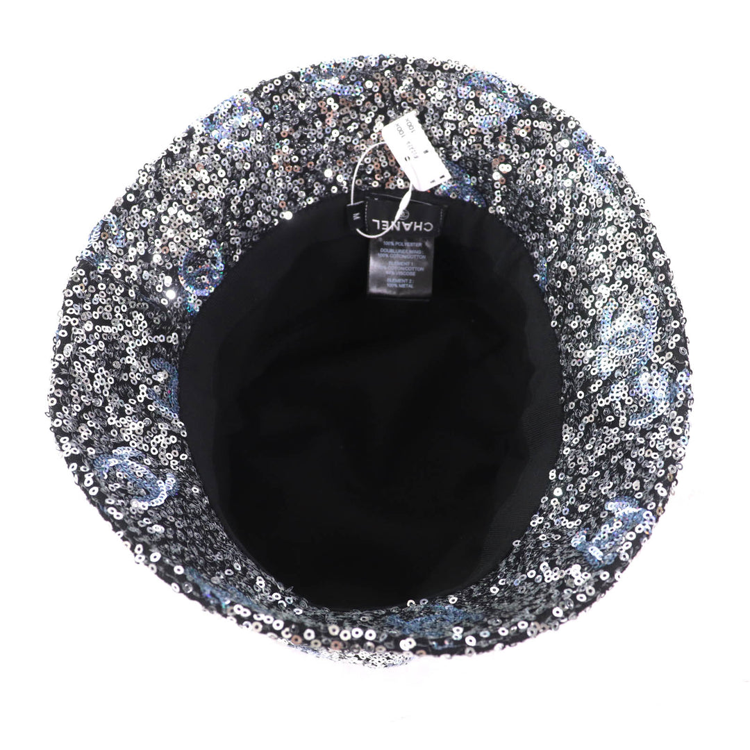 CHANEL hat Sequin COCO Mark bucket hat Silver polyester Women M 24C