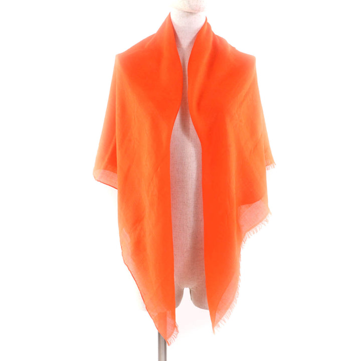 Excellent HERMES scarf Jacquard Serie with Fringe Orange cashmere Women