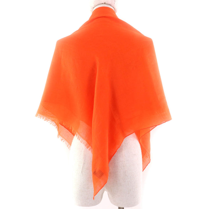 Excellent HERMES scarf Jacquard Serie with Fringe Orange cashmere Women