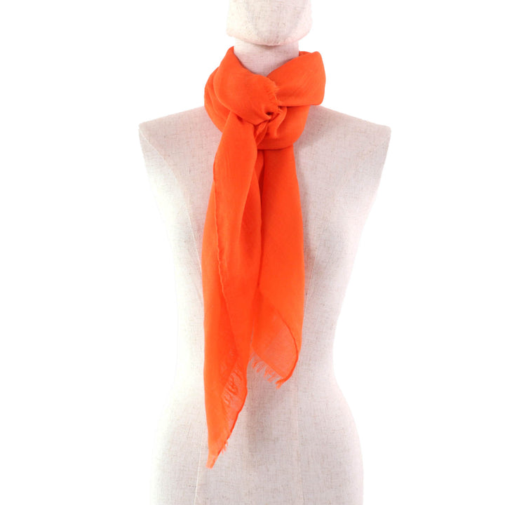 Excellent HERMES scarf Jacquard Serie with Fringe Orange cashmere Women