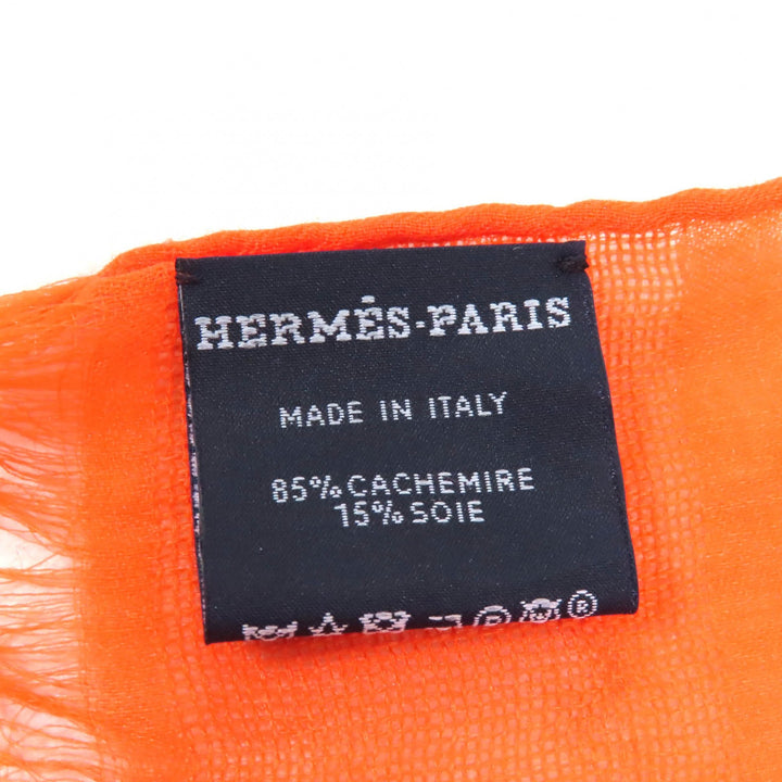 Excellent HERMES scarf Jacquard Serie with Fringe Orange cashmere Women
