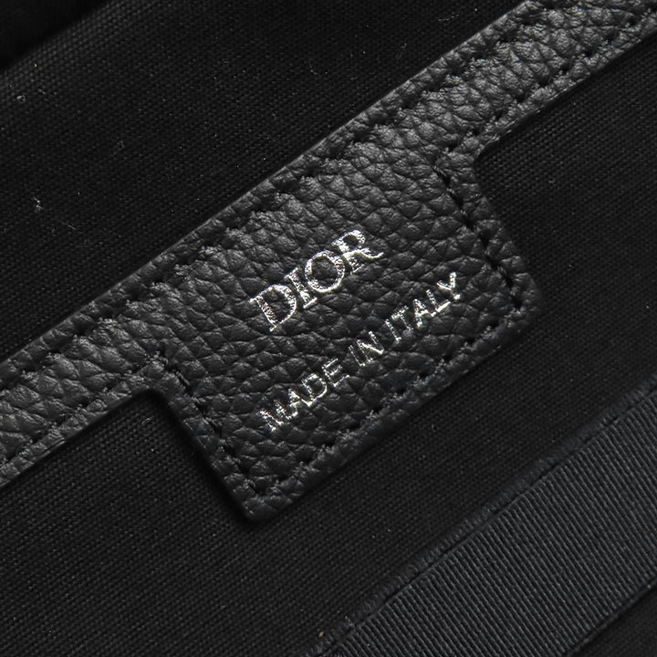 Pristine DIOR Pouch Logo Metal Leather Oblique Canvas Round Zip Black series canvas Women