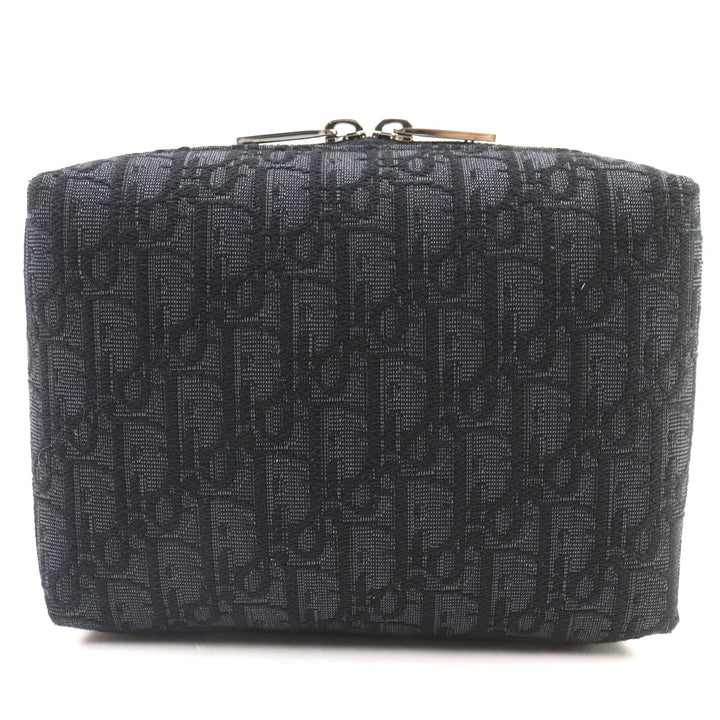 Pristine DIOR Pouch Logo Metal Leather Oblique Canvas Round Zip Black series canvas Women