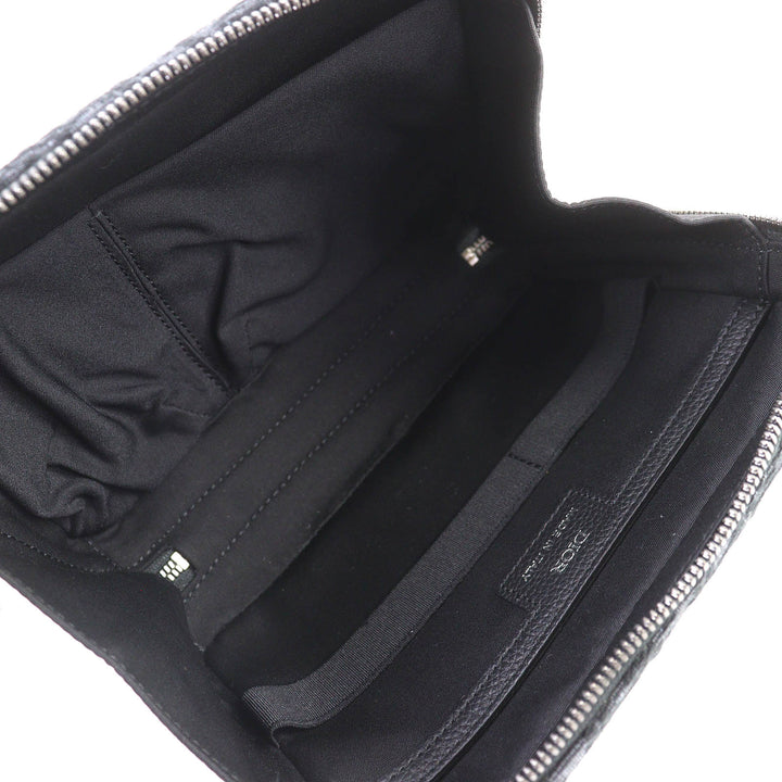 Pristine DIOR Pouch Logo Metal Leather Oblique Canvas Round Zip Black series canvas Women