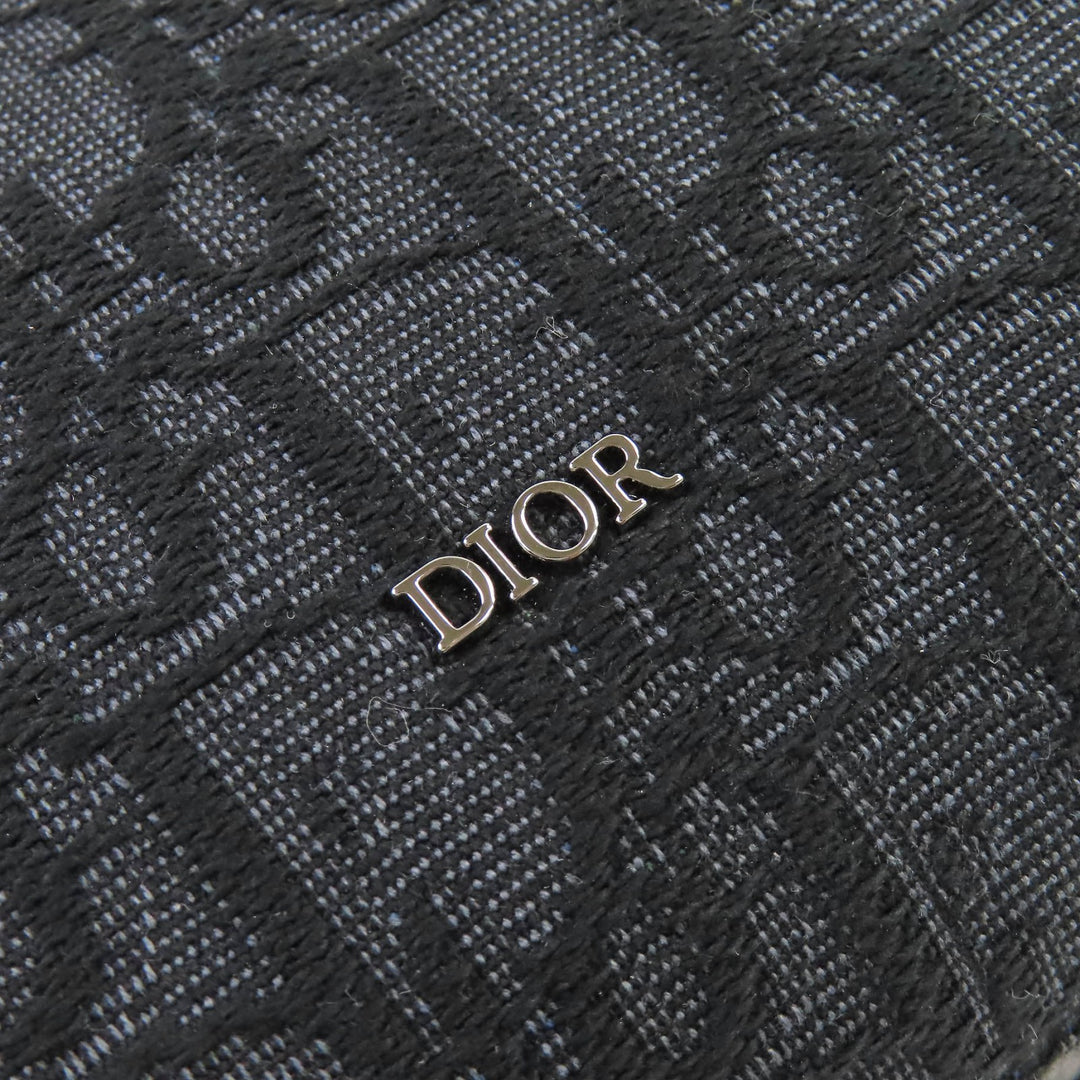 Pristine DIOR Pouch Logo Metal Leather Oblique Canvas Round Zip Black series canvas Women