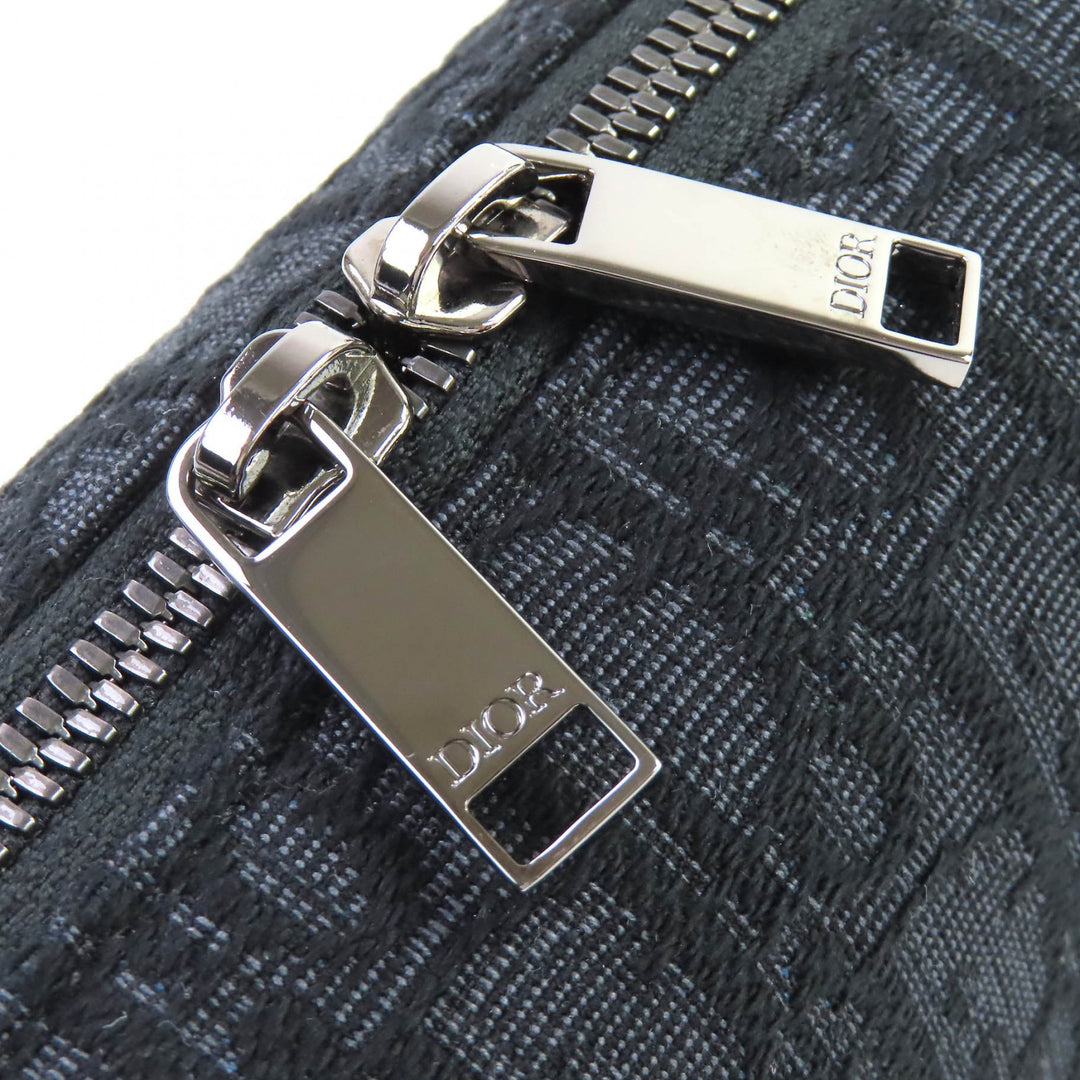 Pristine DIOR Pouch Logo Metal Leather Oblique Canvas Round Zip Black series