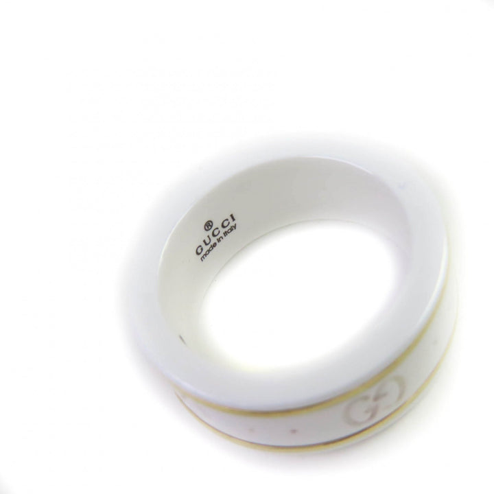 Excellent GUCCI Ring Icon Ring GG Ring White gold ceramic Women