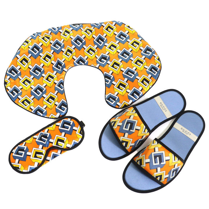 Pristine GUCCI Geometric G Travel Set: Eye Mask, Air Pillow, and Slippers L