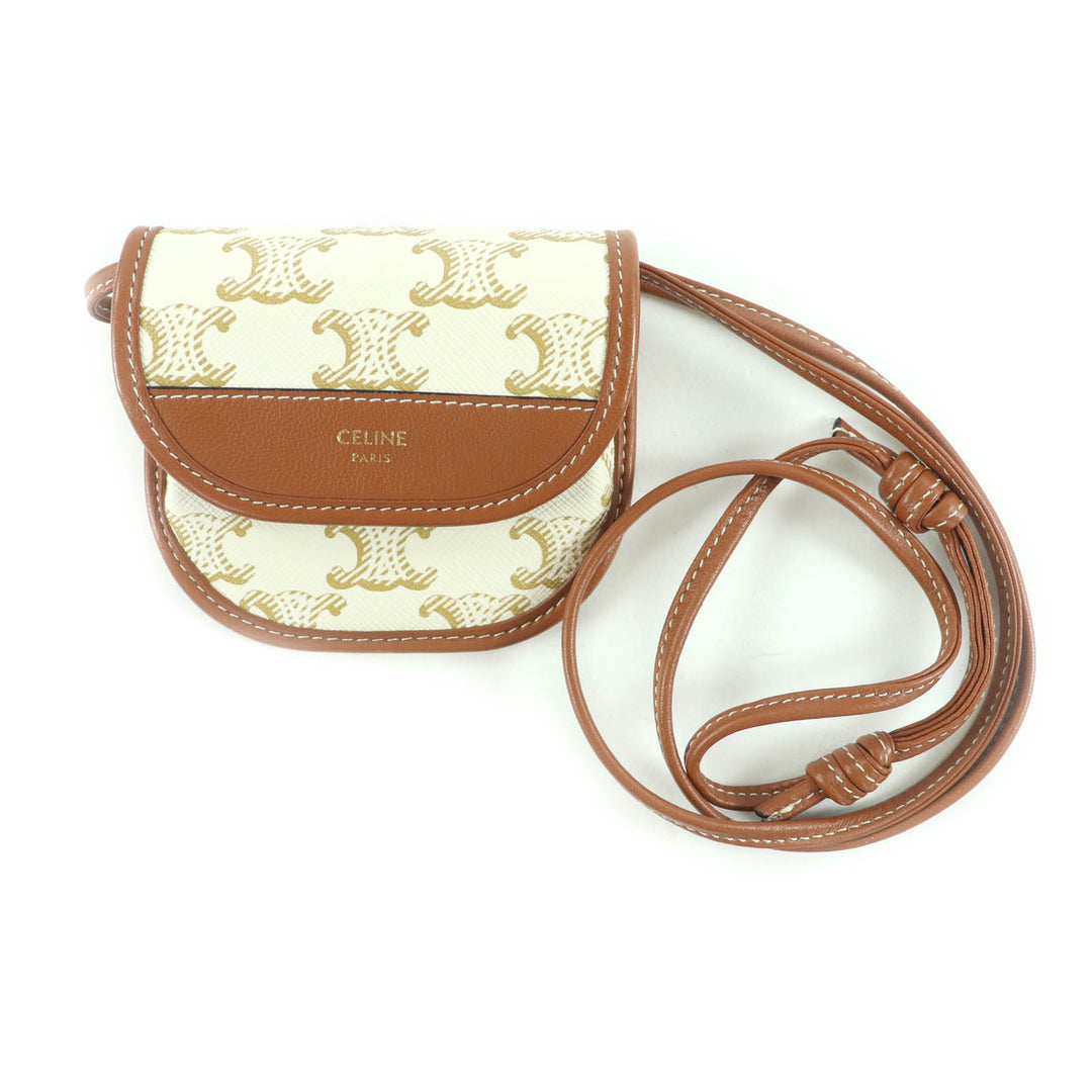 Great CELINE Coin case White brown PVC Women
