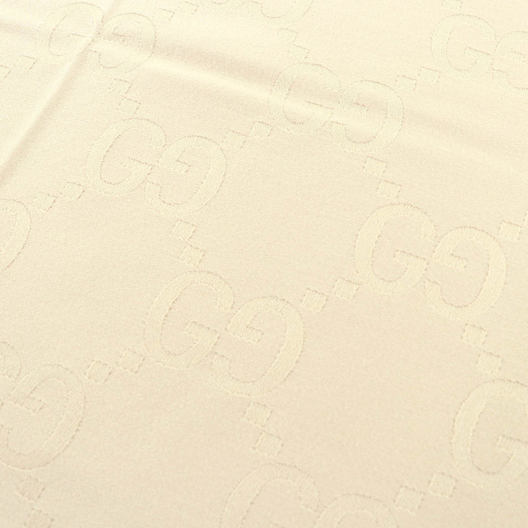 Excellent GUCCI GG Jacquard Fringe Large Shawl Blanket light beige wool 795551