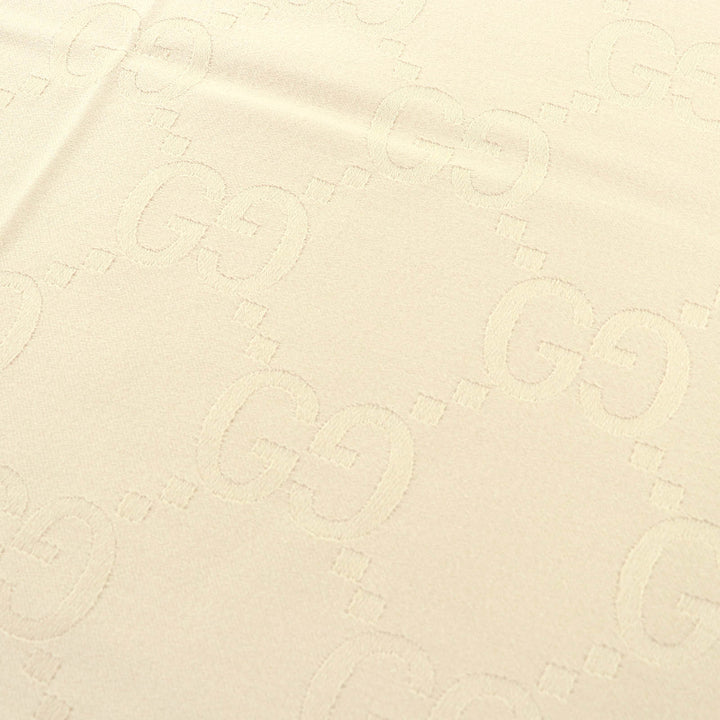 Excellent GUCCI GG Jacquard Fringe Large Shawl Blanket light beige wool 795551