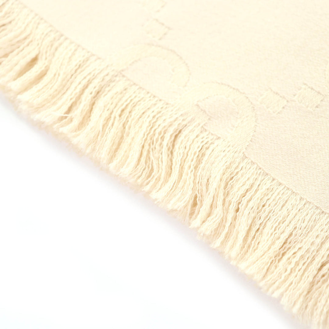 Excellent GUCCI GG Jacquard Fringe Large Shawl Blanket light beige wool 795551