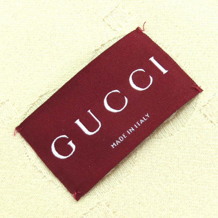 Excellent GUCCI GG Jacquard Fringe Large Shawl Blanket light beige wool 795551