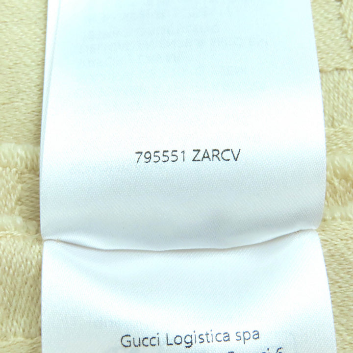 Excellent GUCCI GG Jacquard Fringe Large Shawl Blanket light beige wool 795551