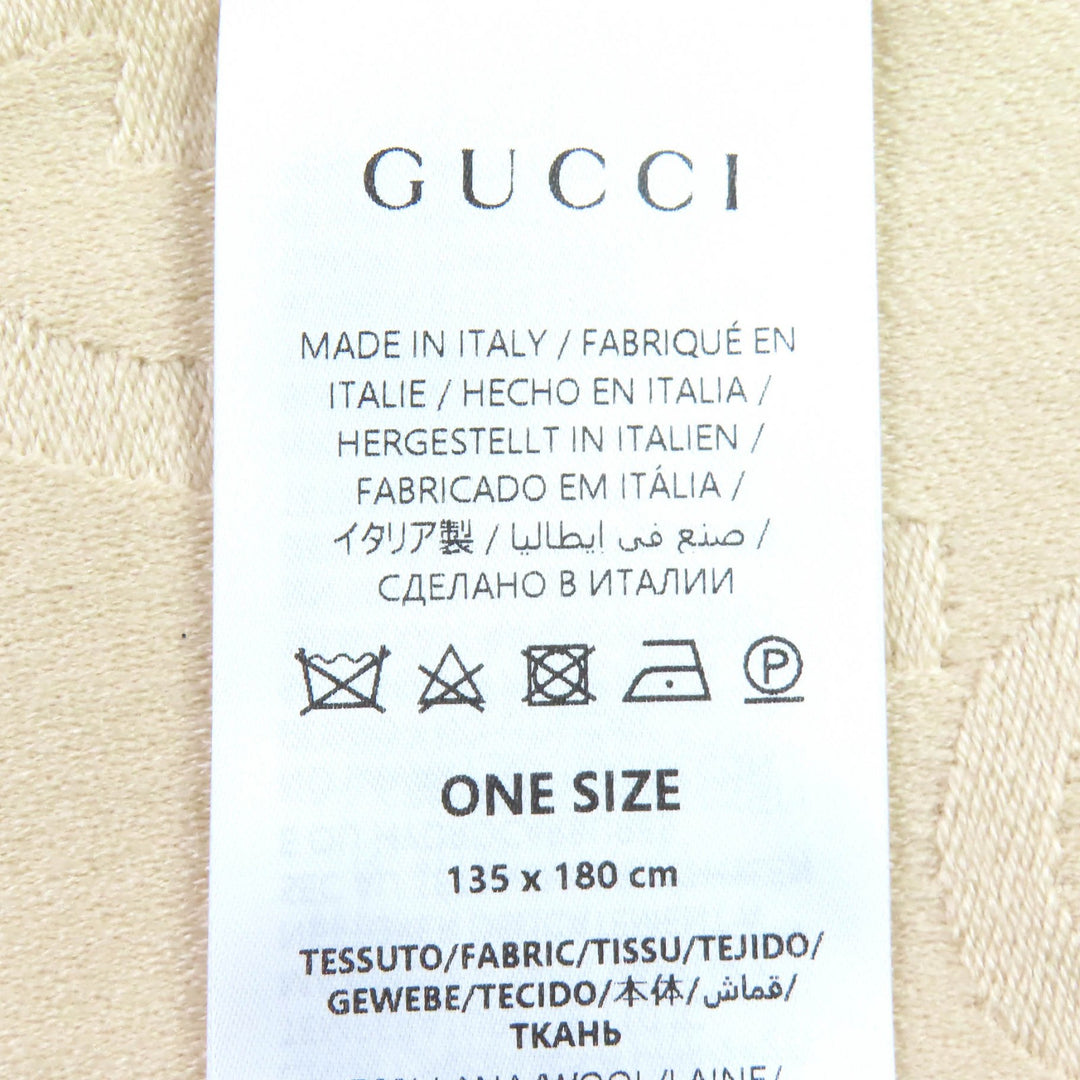 Excellent GUCCI GG Jacquard Fringe Large Shawl Blanket light beige wool 795551