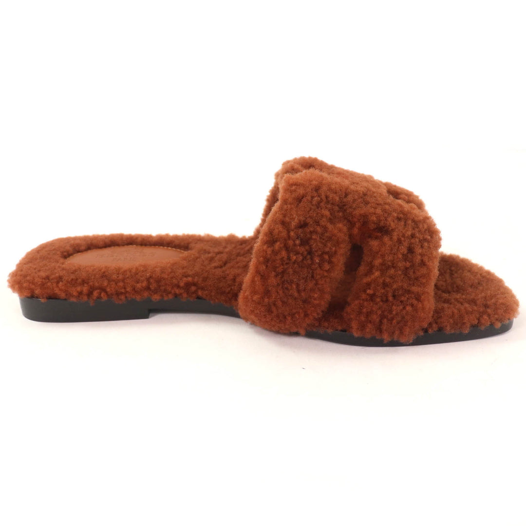 Excellent HERMES Sandals Oran Mules Flats Brown Mouton Women 36