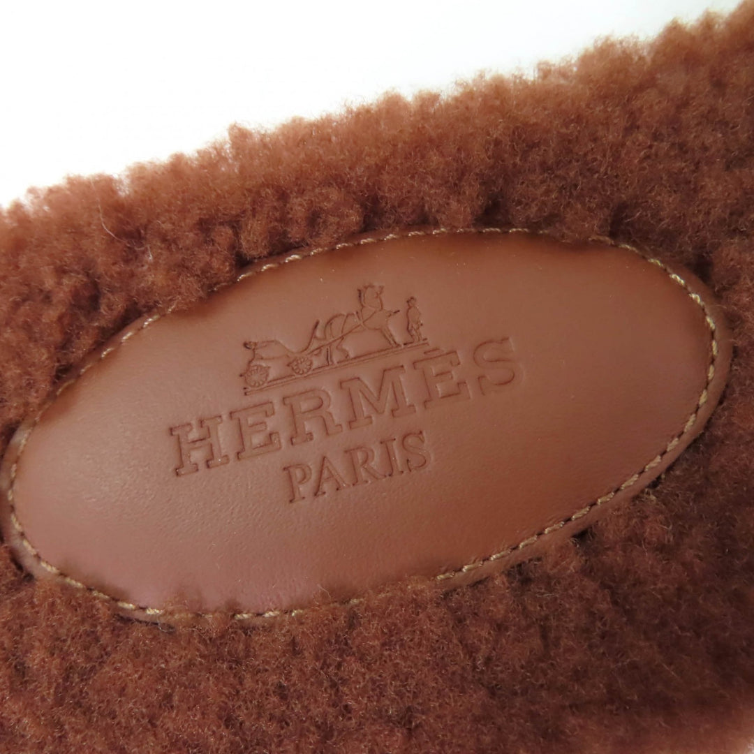 Excellent HERMES Sandals Oran Mules Flats Brown Mouton Women 36