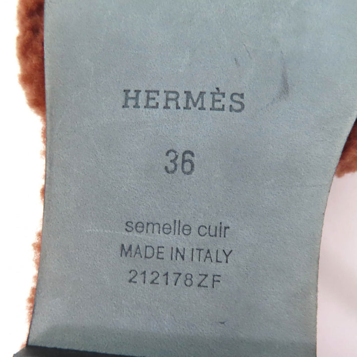 Excellent HERMES Sandals Oran Mules Flats Brown Mouton Women 36