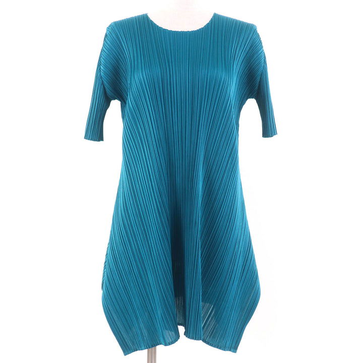 Excellent PLEATS PLEASE one piece Deformed design Short sleeve Blue Women 3