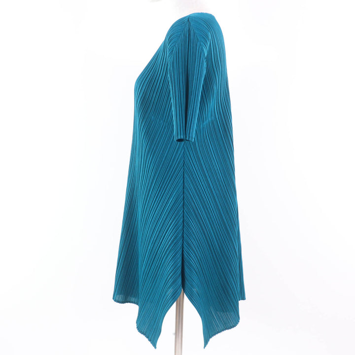 Excellent PLEATS PLEASE one piece Deformed design Short sleeve Blue Women 3