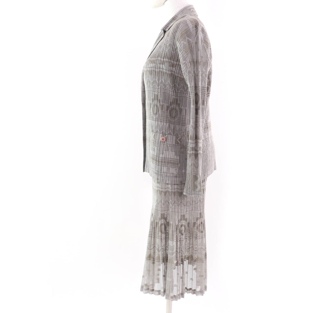Excellent PLEATS PLEASE two-piece set Geometric print ensemble skirt Gray Women 3