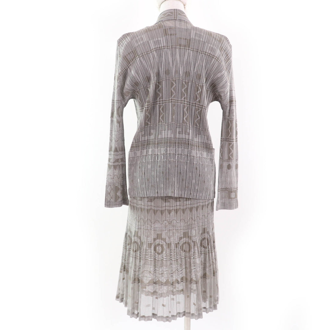 Excellent PLEATS PLEASE two-piece set Geometric print ensemble skirt Gray Women 3