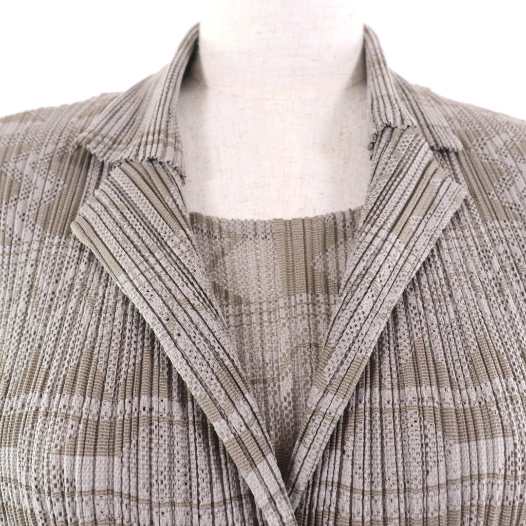Excellent PLEATS PLEASE two-piece set Geometric print ensemble skirt Gray Women 3