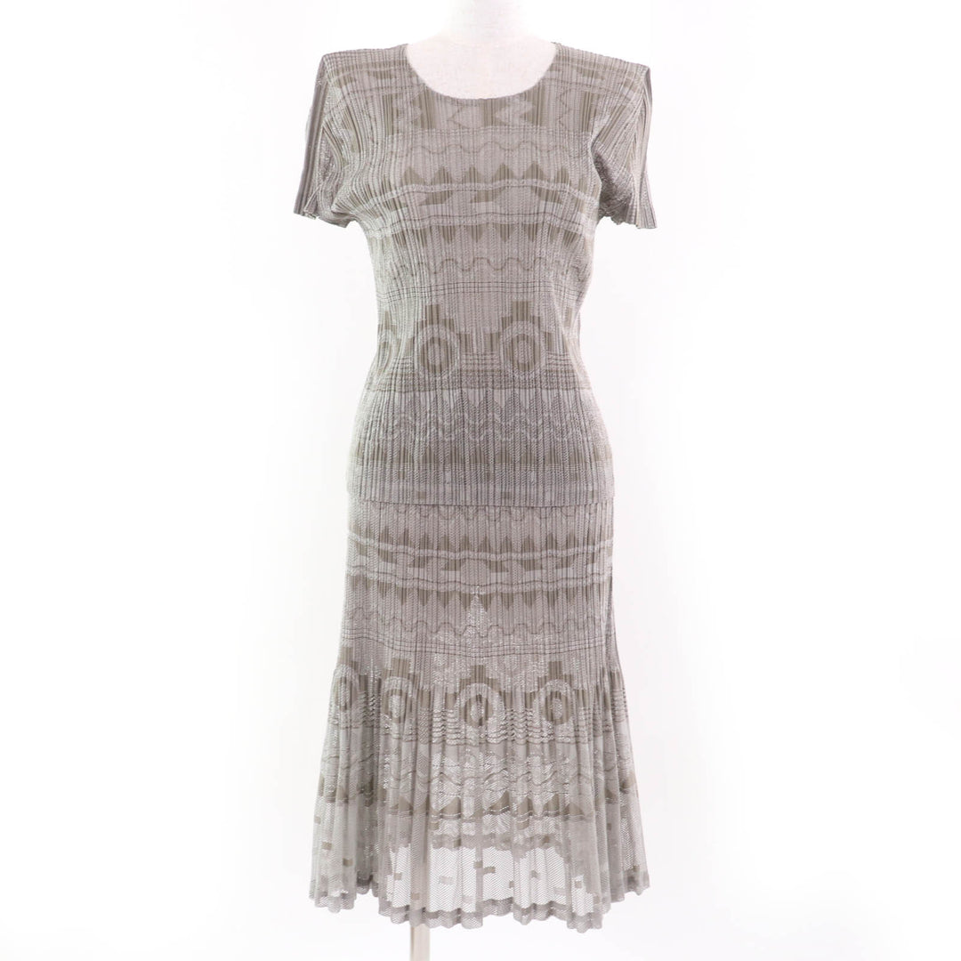 Excellent PLEATS PLEASE two-piece set Geometric print ensemble skirt Gray Women 3