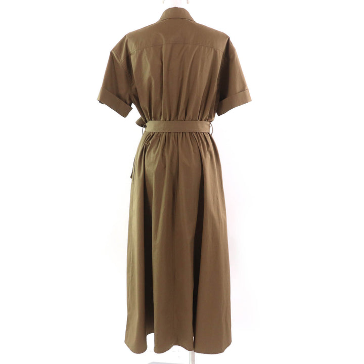 Excellent CELINE one piece Cotton Twill Safari Dress Short Sleeve Shirt olive 36