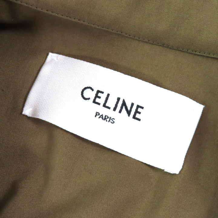 Excellent CELINE one piece Cotton Twill Safari Dress Short Sleeve Shirt olive 36