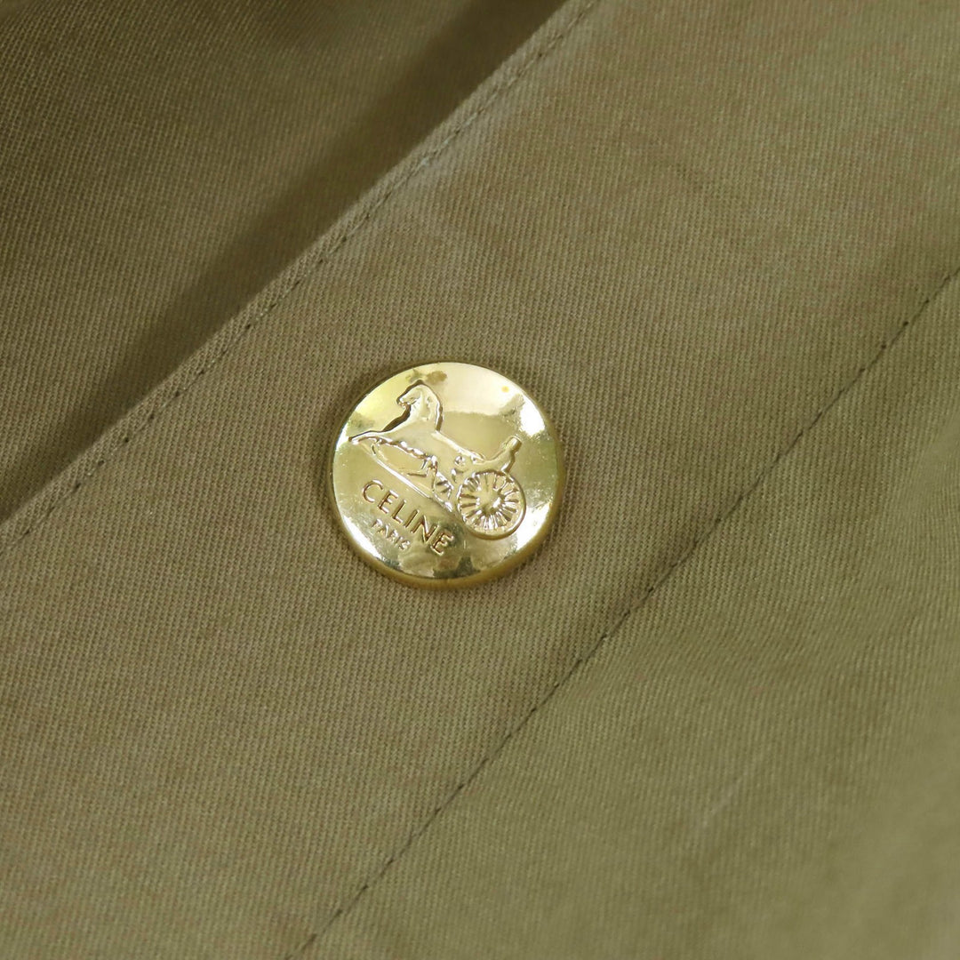 Excellent CELINE one piece Cotton Twill Safari Dress Short Sleeve Shirt olive 36