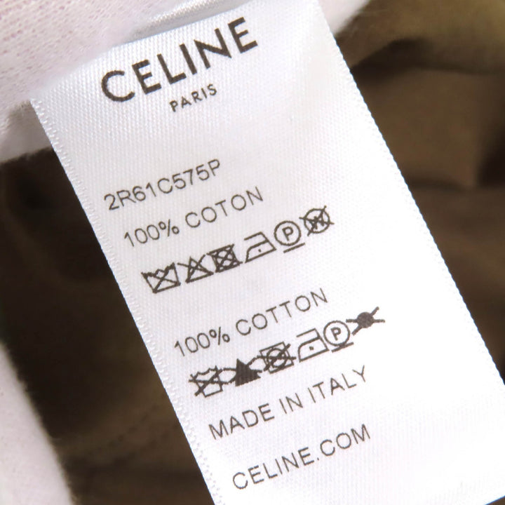 Excellent CELINE one piece Cotton Twill Safari Dress Short Sleeve Shirt olive 36