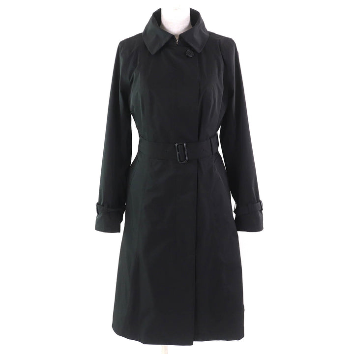 Great MACKINTOSH LONDON coat Logo button Wool lining Belted long black Women 38