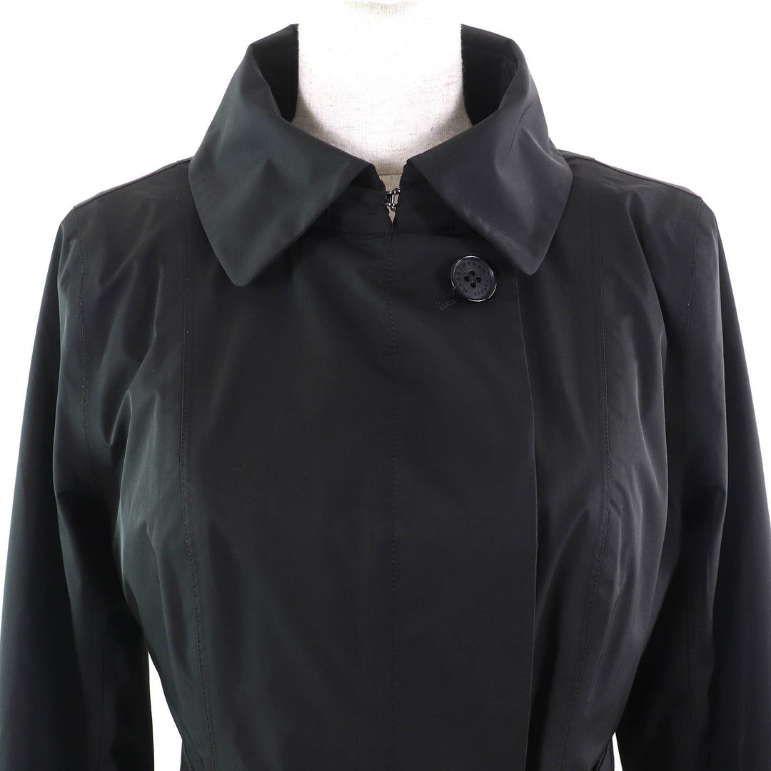 Great MACKINTOSH LONDON coat Logo button Wool lining Belted long black Women 38