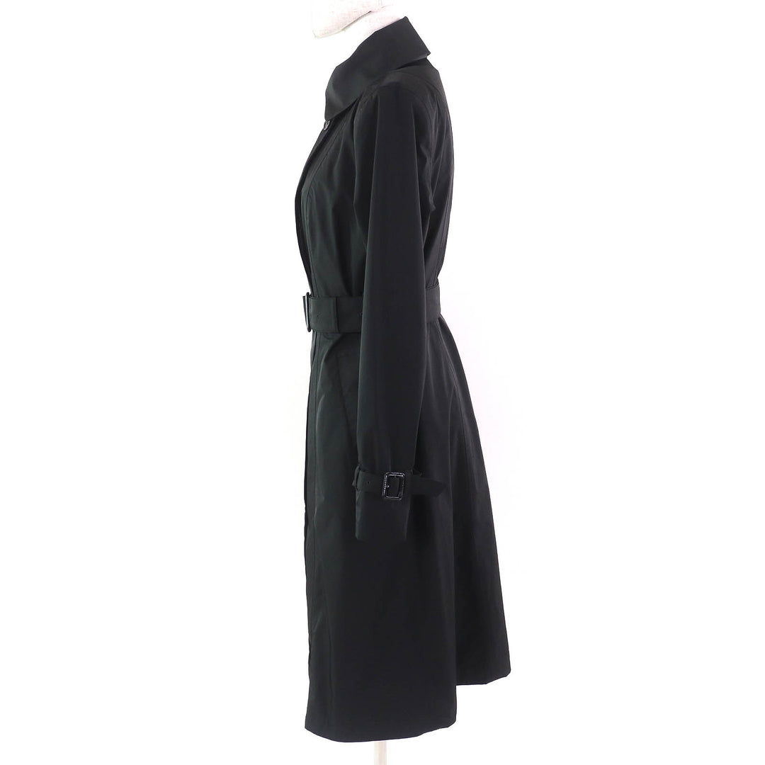 Great MACKINTOSH LONDON coat Logo button Wool lining Belted long black Women 38