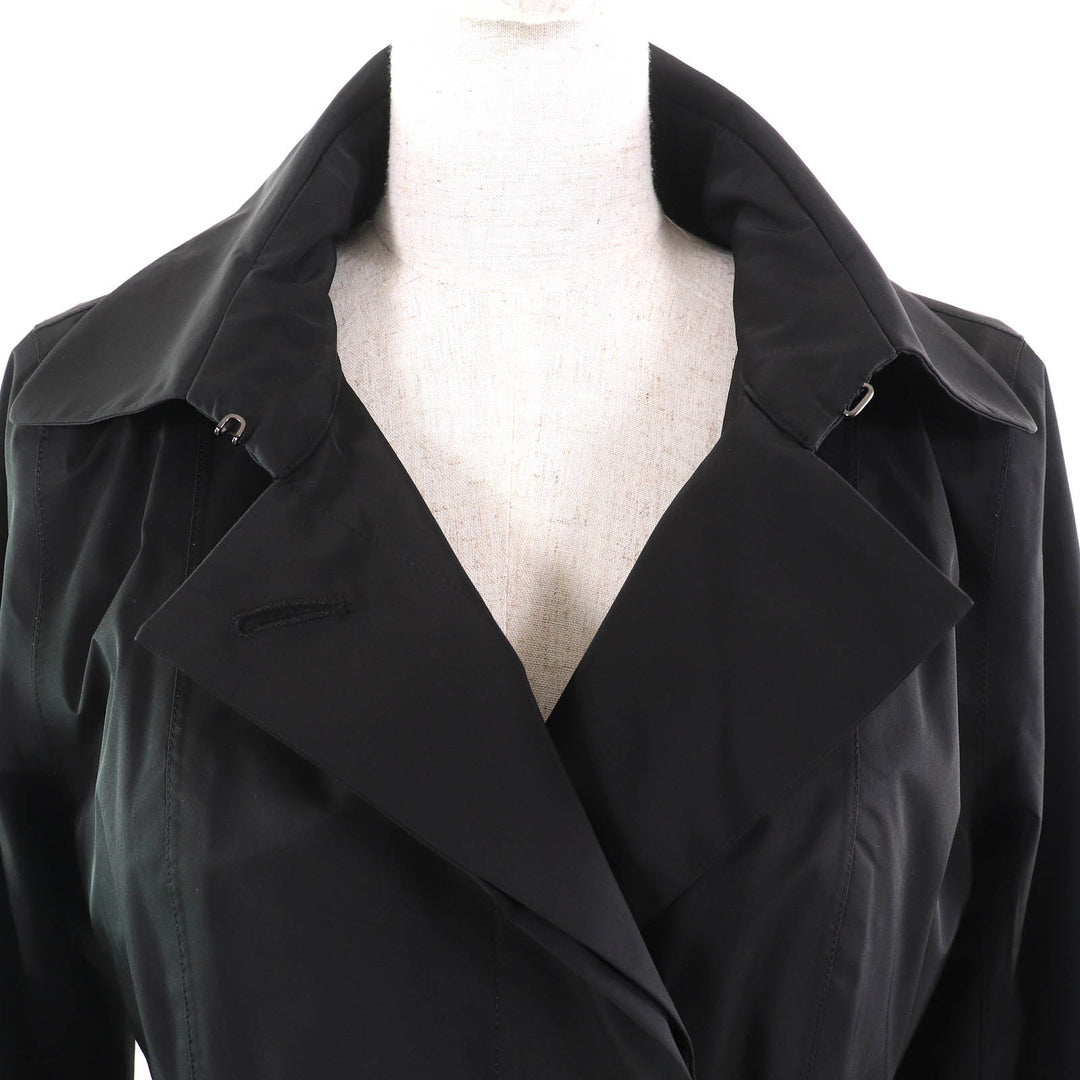 Great MACKINTOSH LONDON coat Logo button Wool lining Belted long black Women 38
