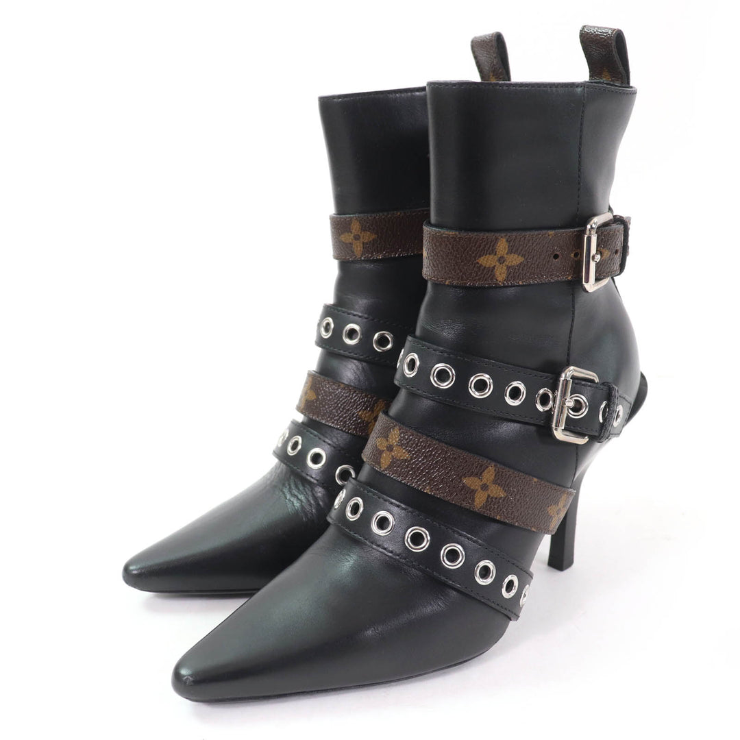 Great LOUIS VUITTON Ankle boots Monogram Belt Design Leather black leather Women