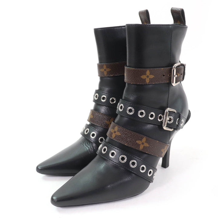Great LOUIS VUITTON Ankle boots Monogram Belt Design Leather black leather Women