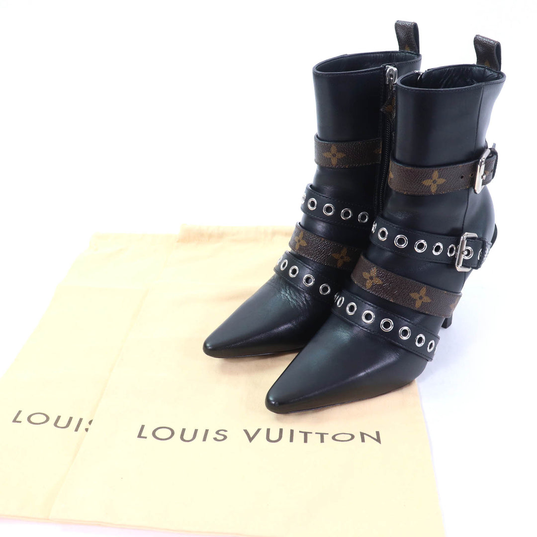 Great LOUIS VUITTON Ankle boots Monogram Belt Design Leather black leather Women