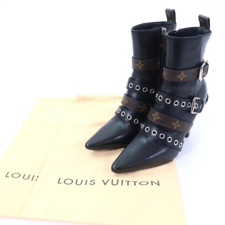 Great LOUIS VUITTON Ankle boots Monogram Belt Design Leather black leather Women