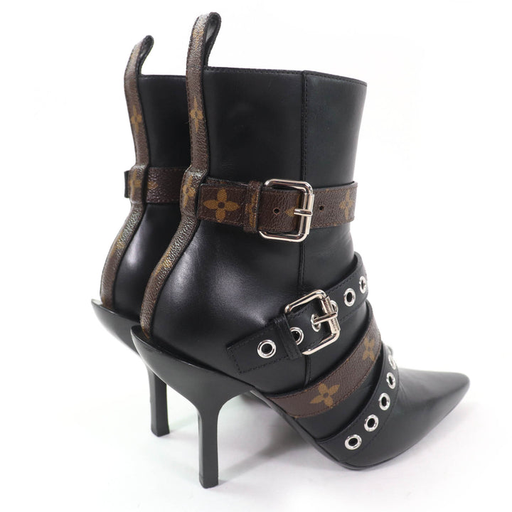 Great LOUIS VUITTON Ankle boots Monogram Belt Design Leather black leather Women