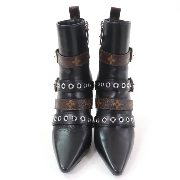 Great LOUIS VUITTON Ankle boots Monogram Belt Design Leather black leather Women