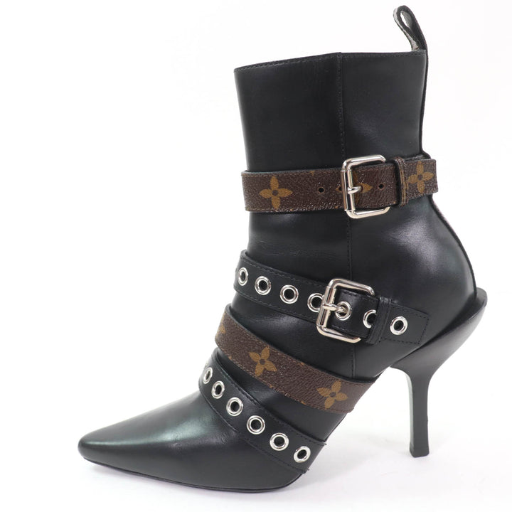 Great LOUIS VUITTON Ankle boots Monogram Belt Design Leather black leather Women