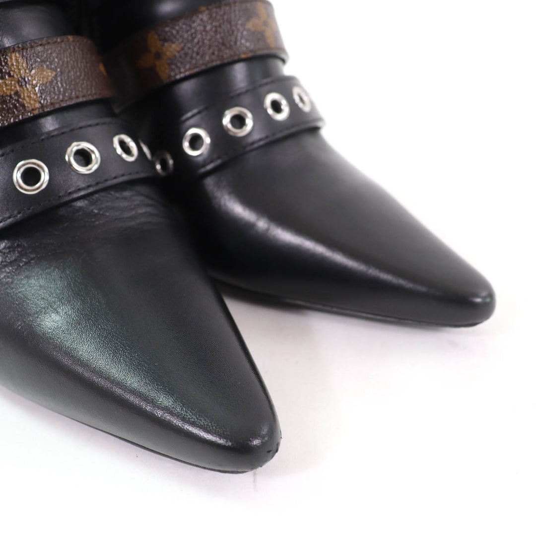 Great LOUIS VUITTON Ankle boots Monogram Belt Design Leather black leather Women