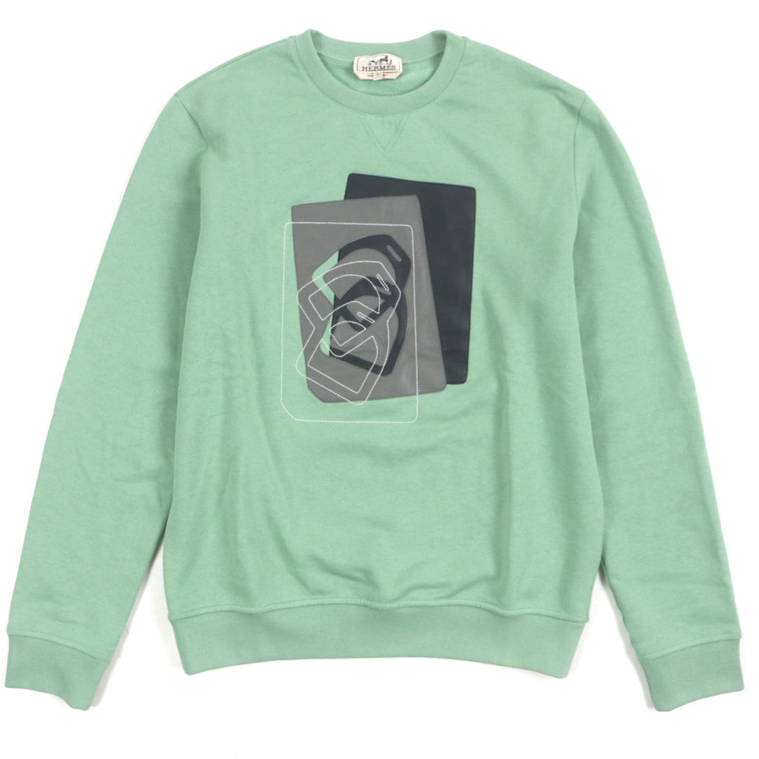 Excellent HERMES sweat Crew neck pullover with brushed lining green cotton mens S