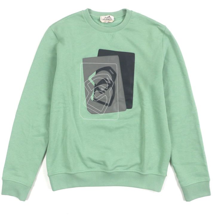 Excellent HERMES sweat Crew neck pullover with brushed lining green cotton mens S