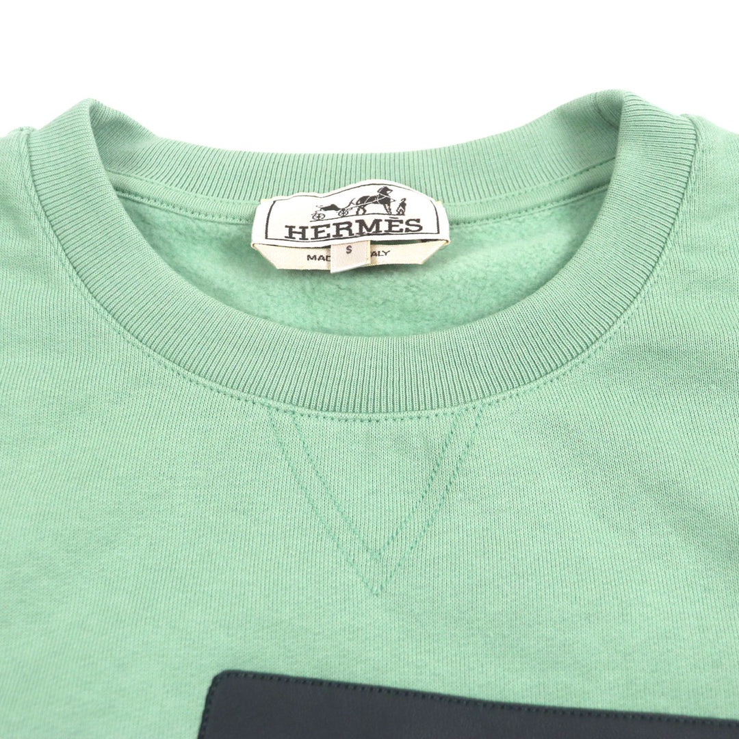 Excellent HERMES sweat Crew neck pullover with brushed lining green cotton mens
