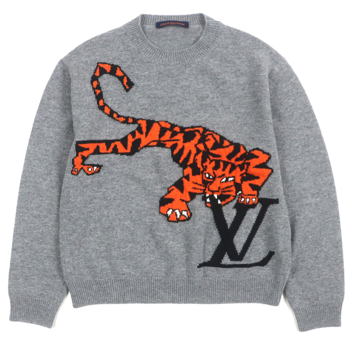 Great LOUIS VUITTON sweater Tiger Intarsia Amen Break Crewneck Knit gray wool mens S