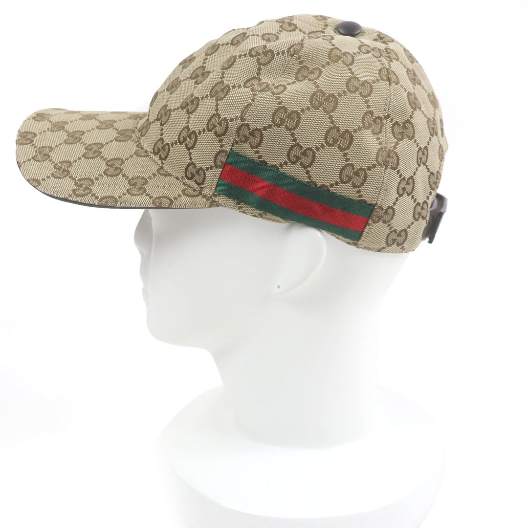 Excellent GUCCI cap GG Canvas Web Line Baseball beige polyester mens 200035