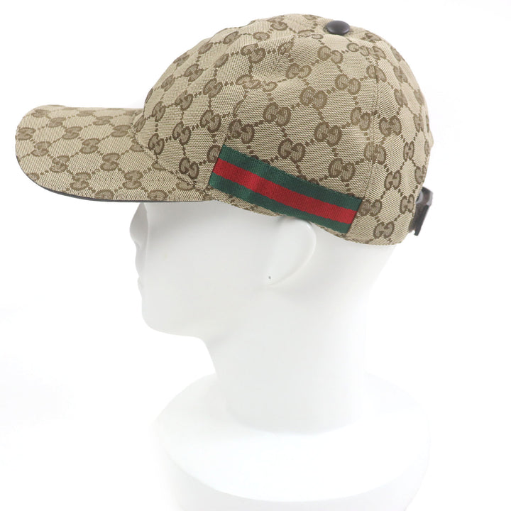 Excellent GUCCI cap GG Canvas Web Line Baseball beige polyester mens 200035